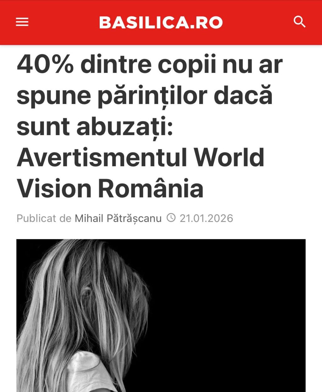 Faptul că 40% dintre copii nu le-ar spune părinților dacă ar fi abuzați arată o realitate profund îngrijorătoare.